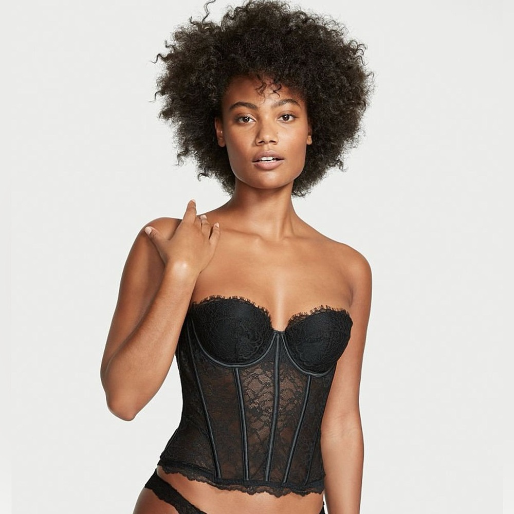 Victoria’s Secret Elegant Black Lace Bustier Set